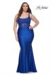 Picture of: Ruched Jersey Plus Dress with Illusion Lace Bodice and Tie Back in Royal Blue, Style: 31273, Main Picture