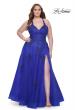 Picture of: A-Line Tulle Plus Dress with Lace Applique and Tie Back in Royal Blue, Style: 31378, Main Picture