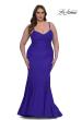 Picture of: Chic Plus Size Dress with Ruching and Rhinestone Neckline Detail in Royal Blue, Style: 33057, Main Picture