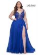 Picture of: Deep V Plus Size Tulle Dress with Lace Illusion Bodice in Royal Blue, Style: 31394, Detail Picture 11