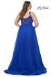 Picture of: Deep V Plus Size Tulle Dress with Lace Illusion Bodice in Royal Blue, Style: 31394, Detail Picture 12