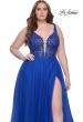 Picture of: Deep V Plus Size Tulle Dress with Lace Illusion Bodice in Royal Blue, Style: 31394, Detail Picture 13