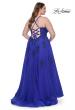 Picture of: A-Line Tulle Plus Dress with Lace Applique and Tie Back in Royal Blue, Style: 31378, Back Picture
