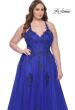 Picture of: A-Line Tulle Plus Dress with Lace Applique and Tie Back in Royal Blue, Style: 31378, Detail Picture 1