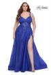 Picture of: Lace Embellished Tulle A-Line Dress with Illusion Back in Royal Blue, Style: 31383, Detail Picture 2