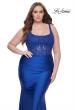 Picture of: Ruched Jersey Plus Dress with Illusion Lace Bodice and Tie Back in Royal Blue, Style: 31273, Detail Picture 3
