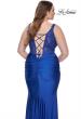 Picture of: Ruched Jersey Plus Dress with Illusion Lace Bodice and Tie Back in Royal Blue, Style: 31273, Detail Picture 4