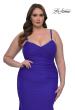 Picture of: Chic Plus Size Dress with Ruching and Rhinestone Neckline Detail in Royal Blue, Style: 33057, Detail Picture 4