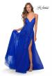 Picture of: Tulle Prom Dress with Floral Detail and Side Slit in Royal Blue, Style: 28985, Main Picture