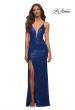 Picture of: Sequin Gown with Deep V Neckline and Lace Up Back in Royal Blue, Main Picture