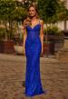 Picture of: Lace Fitted Gown with Sheer Bodice and Spaghetti Straps in Royal Blue, Style: 33485, Main Picture