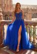 Picture of: Beaded Tulle A-Line Gown with Sheer Corset Bodice in Royal Blue, Style: 33702, Main Picture
