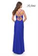 Picture of: Ruched Deep V Dress with Trendy High Slit in Royal Blue, Style: 31127, Style: 31127