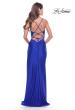 Picture of: Fringe Beaded Slit Jersey Gown with Lace Up Back in Royal Blue, Style: 31326, Detail Picture 8