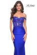 Picture of: Sheer Lace Bodice with Off the Shoulder Straps and Jersey Skirt Gown in Royal Blue, Style: 32302, Detail Picture 8