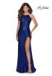 Picture of: HIgh Neck Sequin Gown with Open Back and Slit in Royal Blue, Style: 28529, Detail Picture 9