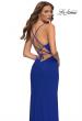 Picture of: Chic Long Net Jersey Dress with Lace Up Back in Blue, Style: 30418, Detail Picture 9