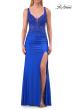 Picture of: Rhinestone Lace Corset Gown with Slit and Crisscross Lace-Up Back in Royal Blue, Style: 33769, Detail Picture 9