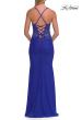 Picture of: Beaded Mesh Lace-Up Gown with Straight Neckline in Royal Blue, Style: 33678, Detail Picture 10