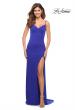 Picture of: Simple Jersey Gown with V Neckline and Slit in Royal Blue, Style: 30072, Detail Picture 11