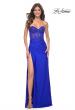 Picture of: Ruched Jersey Skirt with Lace Illusion Top and Rhinestone Prom Dress in Royal Blue, Style: 32011, Detail Picture 12