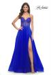 Picture of: A-Line Tulle Gown with High Slit and Illusion Rhinestone Fishnet Bodice in Royal Blue, Style: 32135, Detail Picture 12