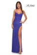 Picture of: Rhinestone Fishnet Gown with Lace Detail and High Slit in Royal Blue, Style: 32218, Detail Picture 12