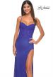 Picture of: Rhinestone Fishnet Gown with Lace Detail and High Slit in Royal Blue, Style: 32218, Detail Picture 14