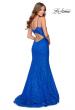 Picture of: Mermaid Lace Prom Dress with Faux Wrap Top in Royal Blue, Style: 28564, Back Picture