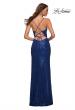 Picture of: Sequin Gown with Deep V Neckline and Lace Up Back in Royal Blue, Back Picture