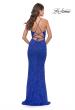 Picture of: Fitted Stretch Lace Prom Dress with Banded Waist in Royal Blue, Style: 31234, Back Picture