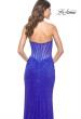 Picture of: Rhinestone Net Jersey Dress with Bustier Top and Ruching in Royal Blue, Style: 32176, Back Picture