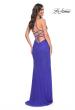 Picture of: Ruched Rhinestone Net Jersey Dress with Lace Up Open Back in Blue, Style: 32318, Back Picture