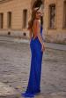 Picture of: Rhinestone Cowl Neck Gown with Open Back and Ruching in Royal Blue, Style: 33302, Back Picture