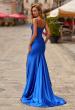 Picture of: Lace and Satin Fitted Gown with High Slit and Spaghetti Straps in Royal Blue, Style: 33325, Back Picture