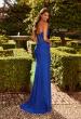 Picture of: Strapless Rhinestone Gown with Sheer Cutouts, Lace-Up Back, and High Slit in Royal Blue, Style: 33327, Back Picture