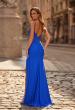 Picture of: Rhinestone Lace Bodice Jersey Gown with Slit and Low Back in Royal Blue, Style: 33439, Back Picture