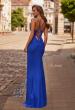 Picture of: Rhinestone Cowl Neck Gown with High Slit and Strappy Back in Royal Blue, Style: 33459, Back Picture