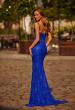 Picture of: Lace Fitted Gown with Sheer Bodice and Spaghetti Straps in Royal Blue, Style: 33485, Back Picture