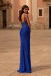 Picture of: Ruched Jersey Gown with Beaded Bodice and High Slit in Royal Blue, Style: 33665, Back Picture