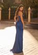 Picture of: Beaded High Neck Lace-Up Jersey Gown in Royal Blue, Style: 33696, Back Picture