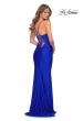 Picture of: Long Jersey Dress with Draped V-Neckline and Ruching in Royal Blue, Style: 28984, Detail Picture 1