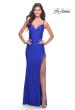 Picture of: Fringe Beaded Slit Jersey Gown with Lace Up Back in Royal Blue, Style: 31326, Detail Picture 1
