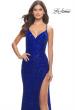Picture of: Beaded Lace Gown with High Slit and V Neck in Royal Blue, Style: 31388, Detail Picture 1