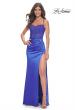 Picture of: Satin Prom Dress with Illusion Lace Bodice and Tie Back in Royal Blue, Style: 32180, Detail Picture 1