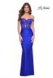 Picture of: Sheer Lace Bodice with Off the Shoulder Straps and Jersey Skirt Gown in Royal Blue, Style: 32302, Detail Picture 1