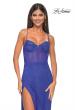 Picture of: Fishnet Rhinestone Fitted Dress with Bustier Top and High Neckline in Royal Blue, Style: 32446, Detail Picture 1
