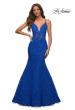 Picture of: Mermaid Lace Prom Dress with Sheer Jeweled Bodice in Royal Blue, Detail Picture 2