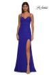 Picture of: Net Jersey Simple Prom Dress with Ruching and Corset Top in Royal Blue, Style: 32925, Detail Picture 2