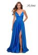 Picture of: Long Satin Dress with Side Slit and V Shaped Back in Royal Blue, Style: 28607, Detail Picture 3